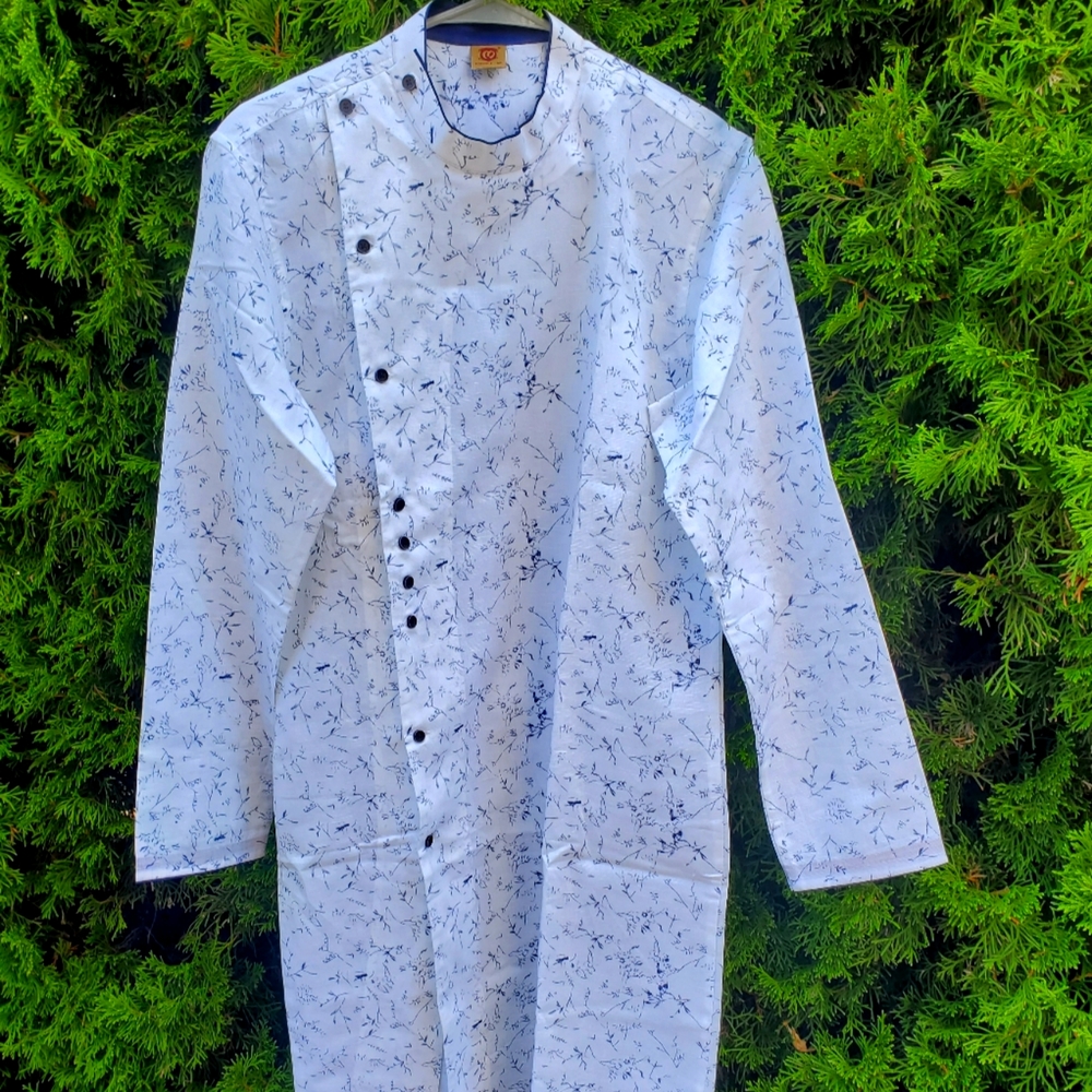 Asymmetric cotton kurta pyjama set
